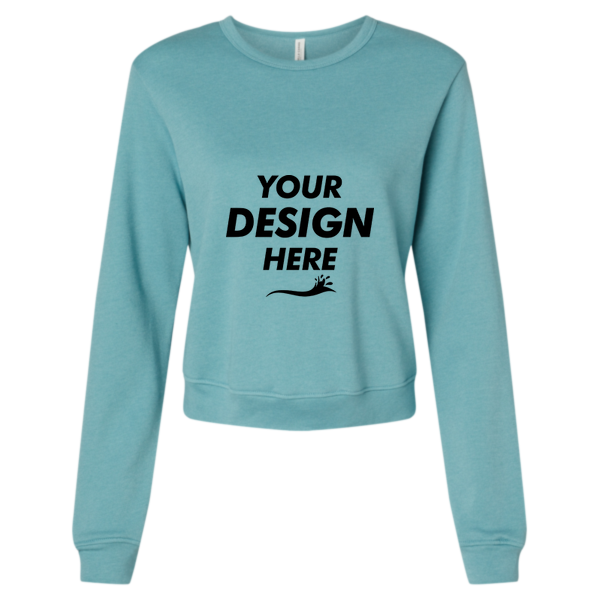 Bella + Canvas Women's Sponge Fleece Crewneck Sweatshirt, Heather Blue Lagoon, Front view, Mockup