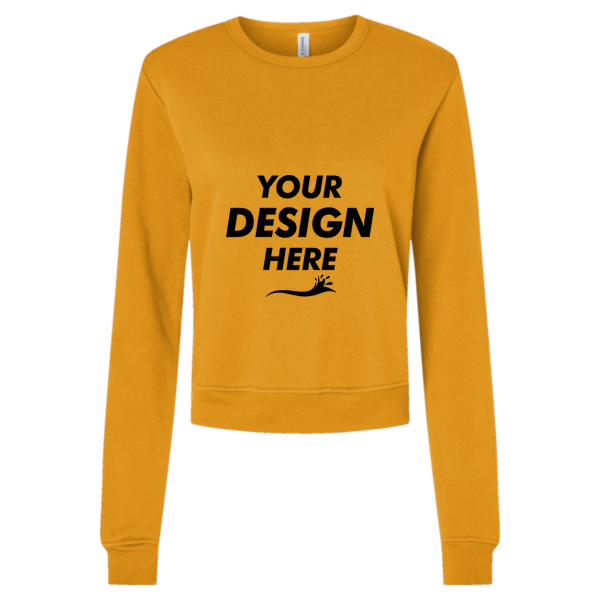 Bella + Canvas Women's Sponge Fleece Crewneck Sweatshirt, Heather Mustard, Front view, Mockup
