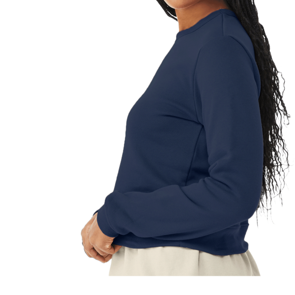 Bella + Canvas Women's Sponge Fleece Crewneck Sweatshirt, Navy, Left Sleeve view