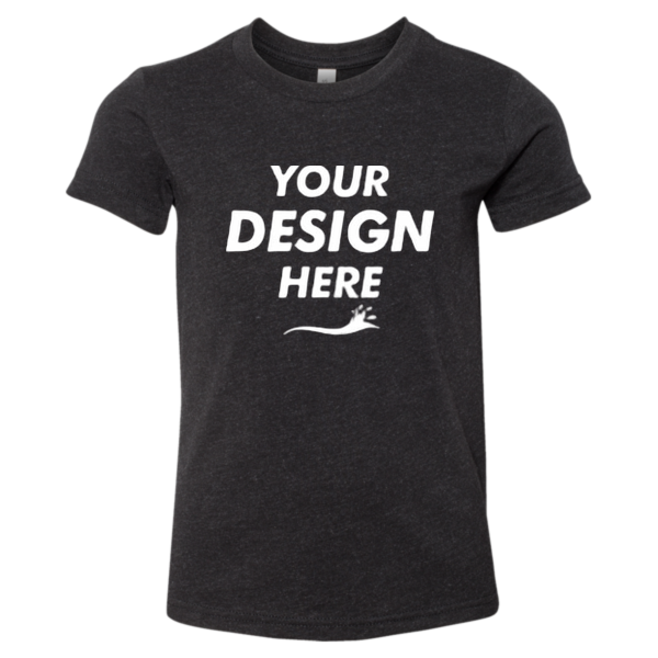 Bella + Canvas Youth CVC Jersey Tee, Black Heather, Front view, Mockup