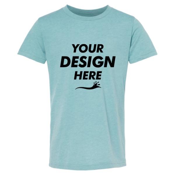 Bella + Canvas Youth CVC Jersey Tee, Heather Blue Lagoon, Front view, Mockup