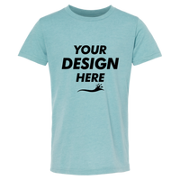 Bella + Canvas Youth CVC Jersey Tee, Heather Blue Lagoon, Front view, Mockup