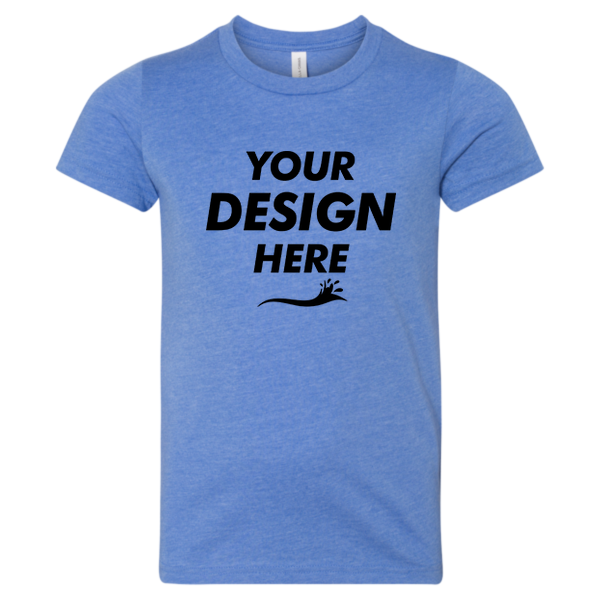Bella + Canvas Youth CVC Jersey Tee, Heather Columbia Blue, Front view, Mockup