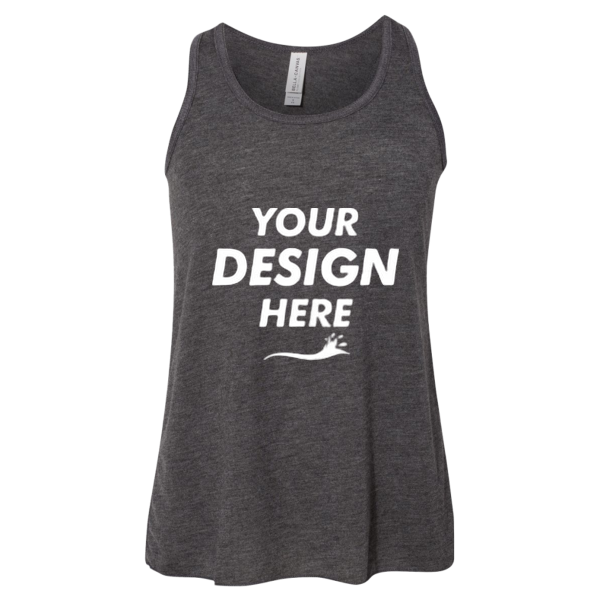 Bella + Canvas Youth Flowy Racerback Tank, Dark Grey Heather, Front view, Mockup