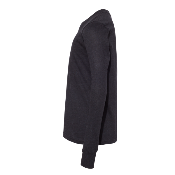 Bella + Canvas Youth Heather CVC Long Sleeve Tee, Black Heather, Left Sleeve view