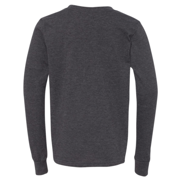 Bella + Canvas Youth Heather CVC Long Sleeve Tee, Dark Grey Heather, Back view