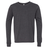 Bella + Canvas Youth Heather CVC Long Sleeve Tee, Dark Grey Heather, Front view