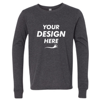 Bella + Canvas Youth Heather CVC Long Sleeve Tee, Dark Grey Heather, Front view, Mockup