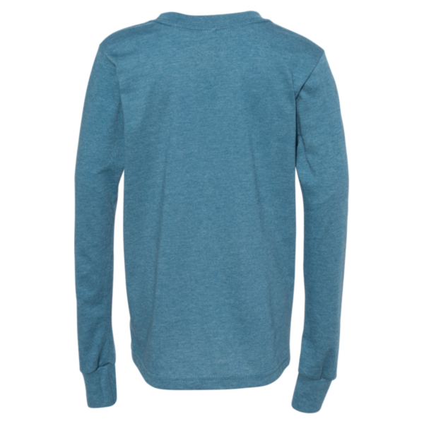 Bella + Canvas Youth Heather CVC Long Sleeve Tee, Heather Deep Teal, Back view