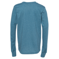 Bella + Canvas Youth Heather CVC Long Sleeve Tee, Heather Deep Teal, Back view