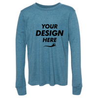 Bella + Canvas Youth Heather CVC Long Sleeve Tee, Heather Deep Teal, Front view, Mockup