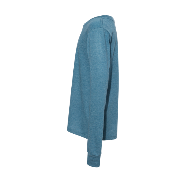 Bella + Canvas Youth Heather CVC Long Sleeve Tee, Heather Deep Teal, Left Sleeve view