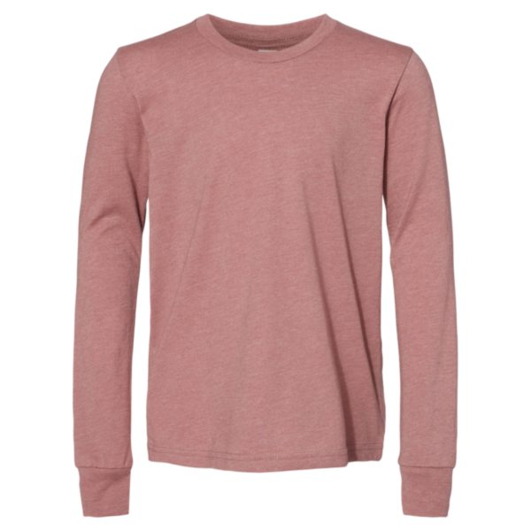 Bella + Canvas Youth Heather CVC Long Sleeve Tee, Heather Mauve, Front view