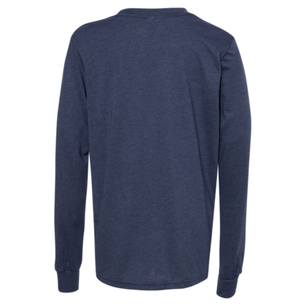 Bella + Canvas Youth Heather CVC Long Sleeve Tee, Heather Navy, Back view