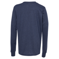Bella + Canvas Youth Heather CVC Long Sleeve Tee, Heather Navy, Back view