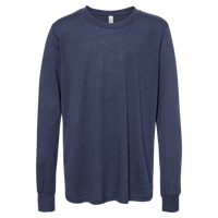 Bella + Canvas Youth Heather CVC Long Sleeve Tee, Heather Navy, Front view