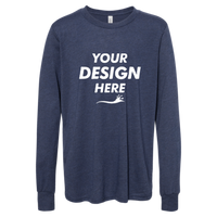 Bella + Canvas Youth Heather CVC Long Sleeve Tee, Heather Navy, Front view, Mockup