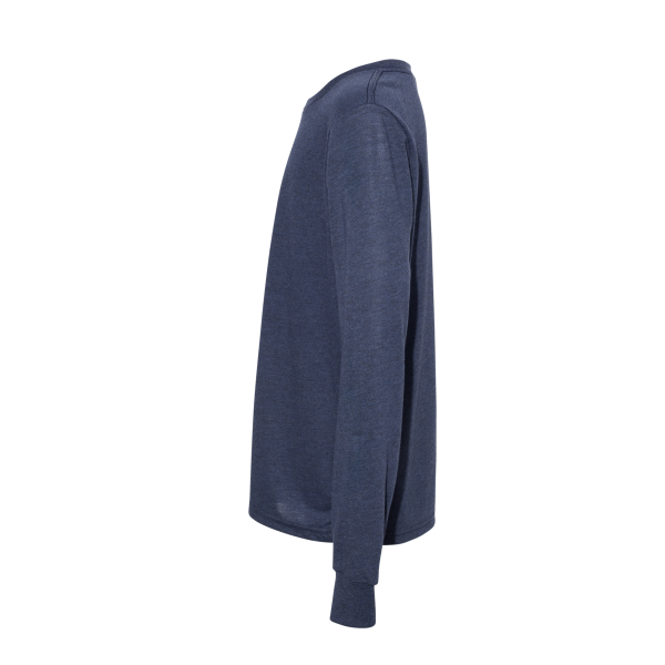 Bella + Canvas Youth Heather CVC Long Sleeve Tee, Heather Navy, Left Sleeve view