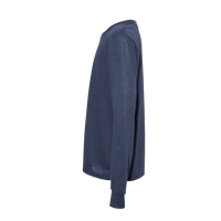 Bella + Canvas Youth Heather CVC Long Sleeve Tee, Heather Navy, Left Sleeve view