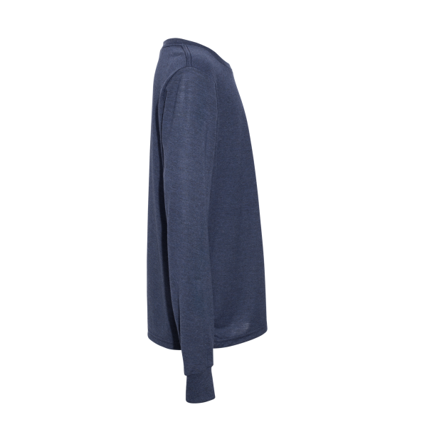 Bella + Canvas Youth Heather CVC Long Sleeve Tee, Heather Navy, Right Sleeve view