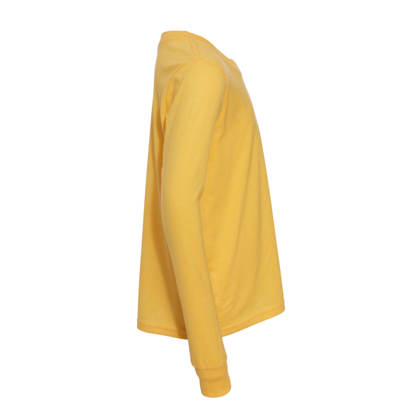 Bella + Canvas Youth Heather CVC Long Sleeve Tee, Heather Yellow Gold, Right Sleeve view