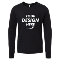 Bella + Canvas Youth Heather CVC Long Sleeve Tee, Solid Black Blend, Front view, Mockup