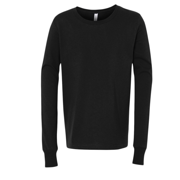 Bella + Canvas Youth Jersey Long Sleeve Tee, Black, Front view