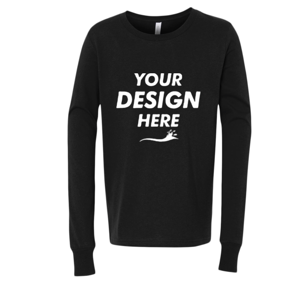 Bella + Canvas Youth Jersey Long Sleeve Tee, Black, Front view, Mockup