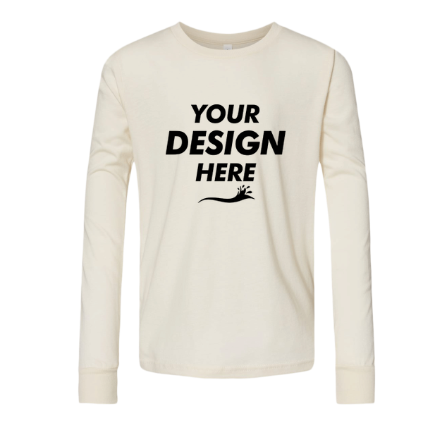 Bella + Canvas Youth Jersey Long Sleeve Tee, Natural, Front view, Mockup