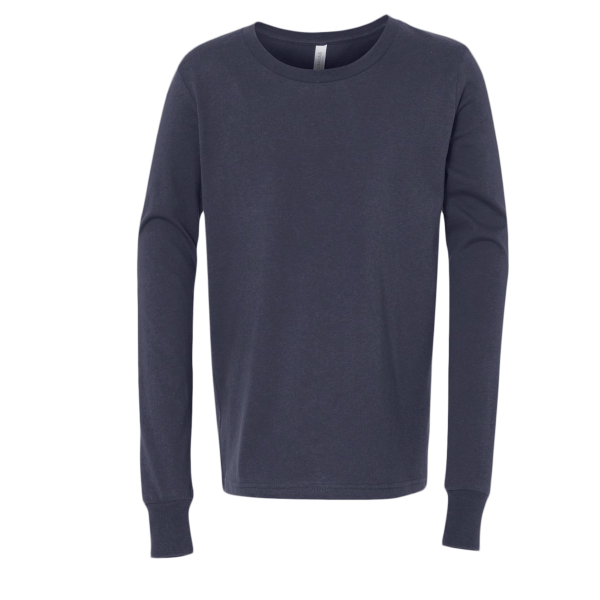 Bella + Canvas Youth Jersey Long Sleeve Tee, Navy, Front view