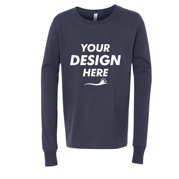 Bella + Canvas Youth Jersey Long Sleeve Tee, Navy, Front view, Mockup