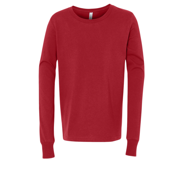 Bella + Canvas Youth Jersey Long Sleeve Tee, Red, Front view