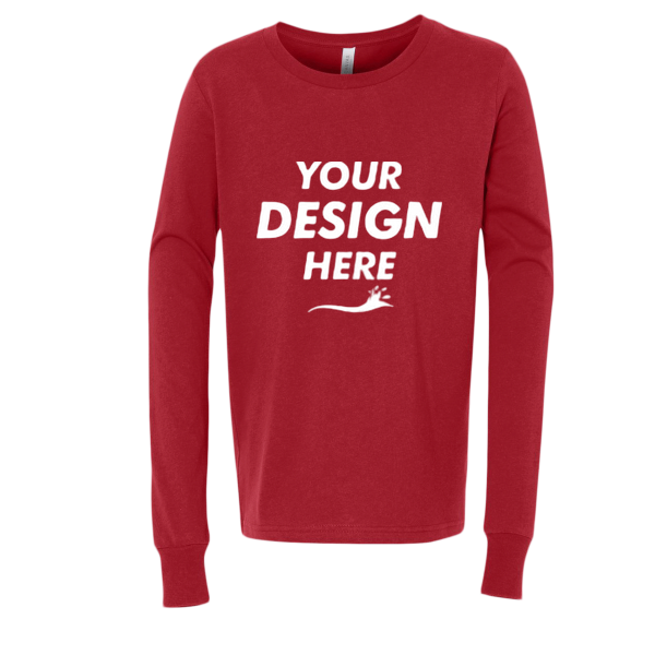 Bella + Canvas Youth Jersey Long Sleeve Tee, Red, Front view, Mockup