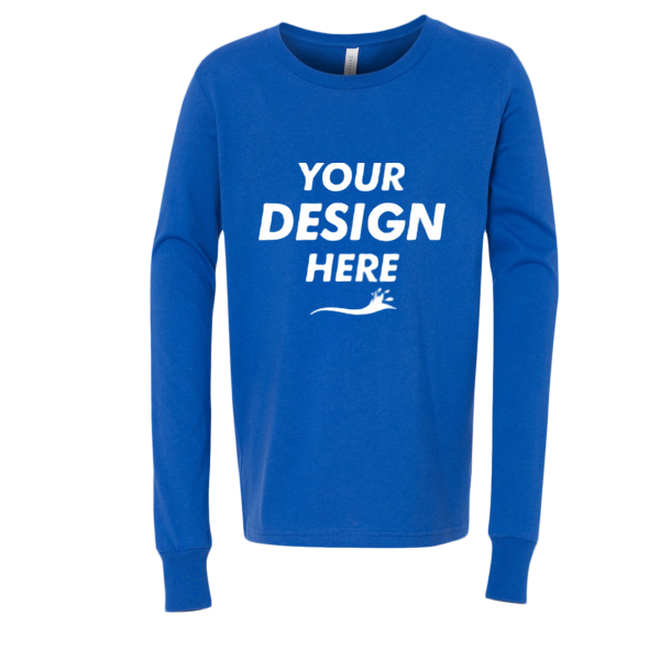 Bella + Canvas Youth Jersey Long Sleeve Tee, True Royal, Front view, Mockup