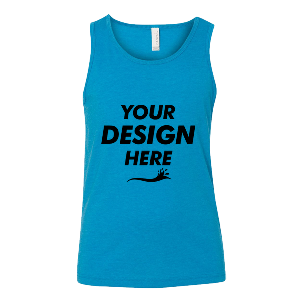 Bella + Canvas Youth Jersey Tank, Neon Blue, Front view, Mockup