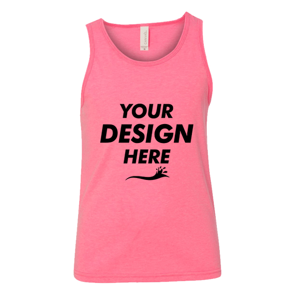 Bella + Canvas Youth Jersey Tank, Neon Pink, Front view, Mockup