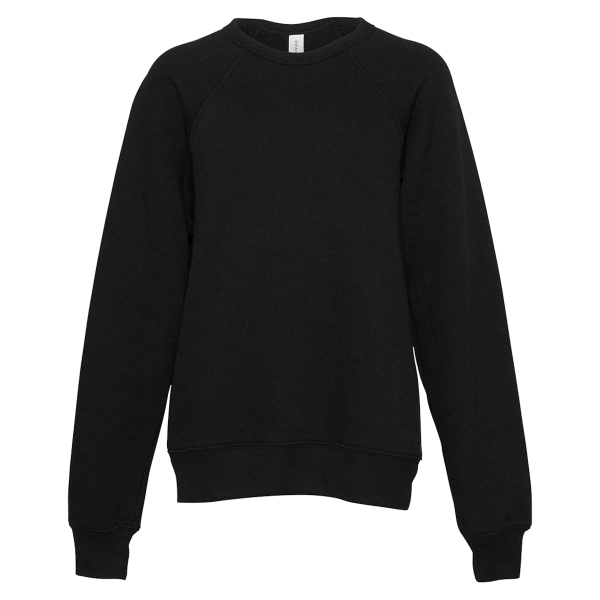 Bella + Canvas Youth Sponge Fleece Crewneck Sweatshirt, Black, Front view