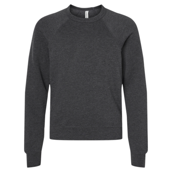 Bella + Canvas Youth Sponge Fleece Crewneck Sweatshirt, Dark Grey Heather, Front view