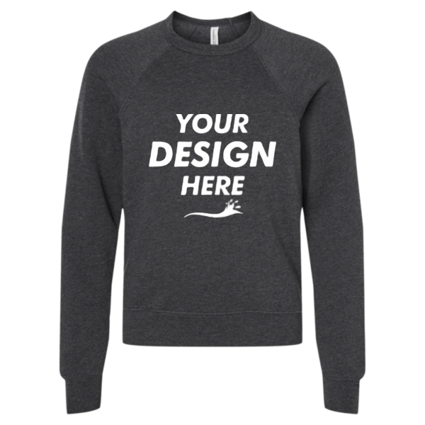 Bella + Canvas Youth Sponge Fleece Crewneck Sweatshirt, Dark Grey Heather, Front view, Mockup