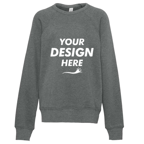 Bella + Canvas Youth Sponge Fleece Crewneck Sweatshirt, Deep Heather, Front view, Mockup