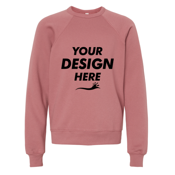 Bella + Canvas Youth Sponge Fleece Crewneck Sweatshirt, Mauve, Front view, Mockup