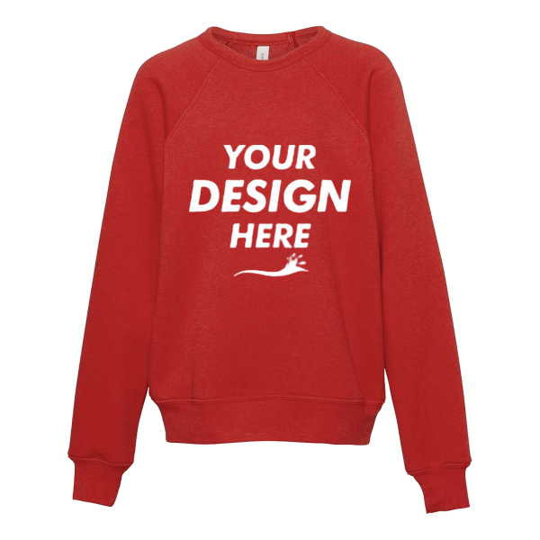 Bella + Canvas Youth Sponge Fleece Crewneck Sweatshirt, Red, Front view, Mockup