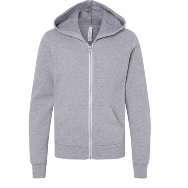 Bella + Canvas Youth Sponge Fleece Full-Zip Hoodie Sweatshirt, Athletic Heather, Front view