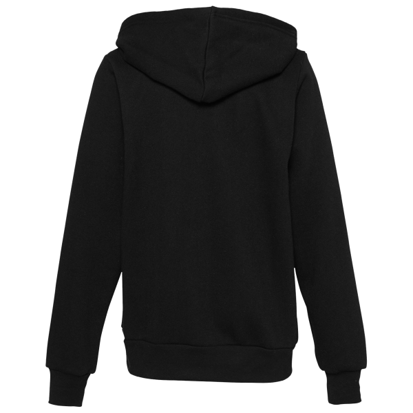 Bella + Canvas Youth Sponge Fleece Full-Zip Hoodie Sweatshirt, Black, Back view