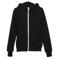 Bella + Canvas Youth Sponge Fleece Full-Zip Hoodie Sweatshirt, Black, Front view
