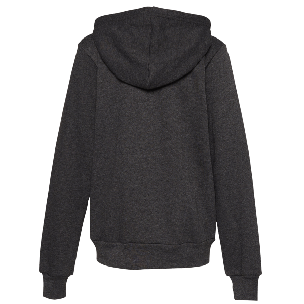 Bella + Canvas Youth Sponge Fleece Full-Zip Hoodie Sweatshirt, Dark Grey Heather, Back view