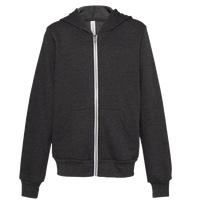 Bella + Canvas Youth Sponge Fleece Full-Zip Hoodie Sweatshirt, Dark Grey Heather, Front view