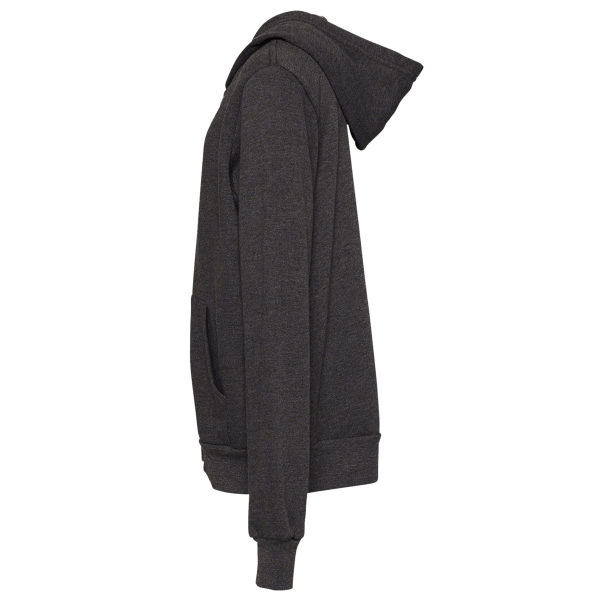 Bella + Canvas Youth Sponge Fleece Full-Zip Hoodie Sweatshirt, Dark Grey Heather, Left Sleeve view