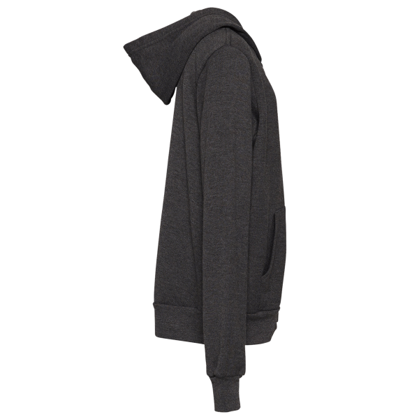 Bella + Canvas Youth Sponge Fleece Full-Zip Hoodie Sweatshirt, Dark Grey Heather, Right Sleeve view
