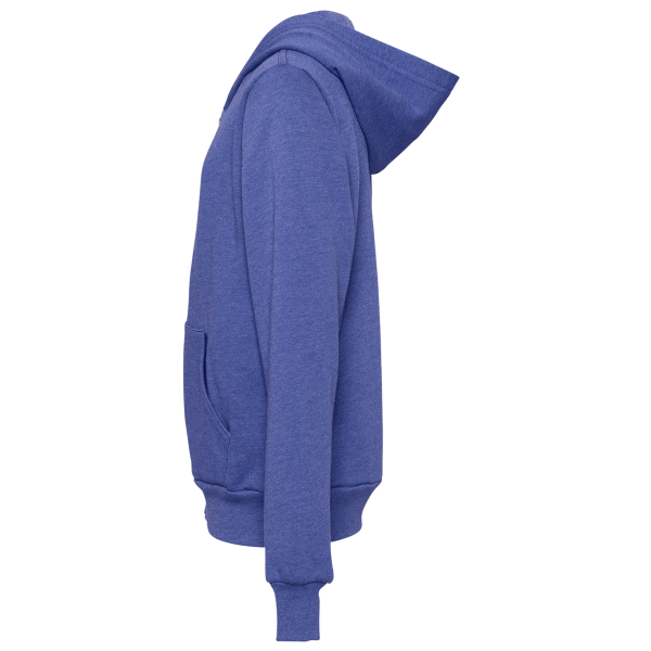 Bella + Canvas Youth Sponge Fleece Full-Zip Hoodie Sweatshirt, Heather True Royal, Left Sleeve view